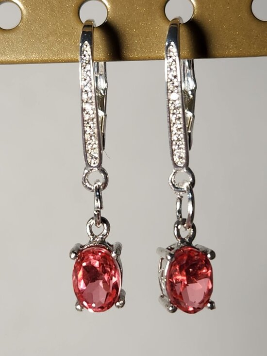 VTG NIB 925 Salmon Triplet Quartz Leverback Earrings - Picture 1 of 11
